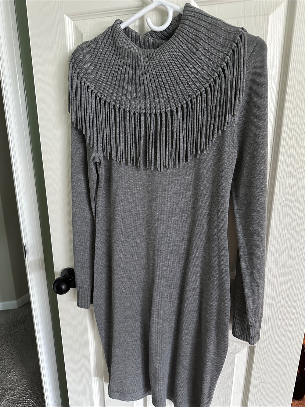 Calvin Klein Gray Fringe Yoke Knit Dress